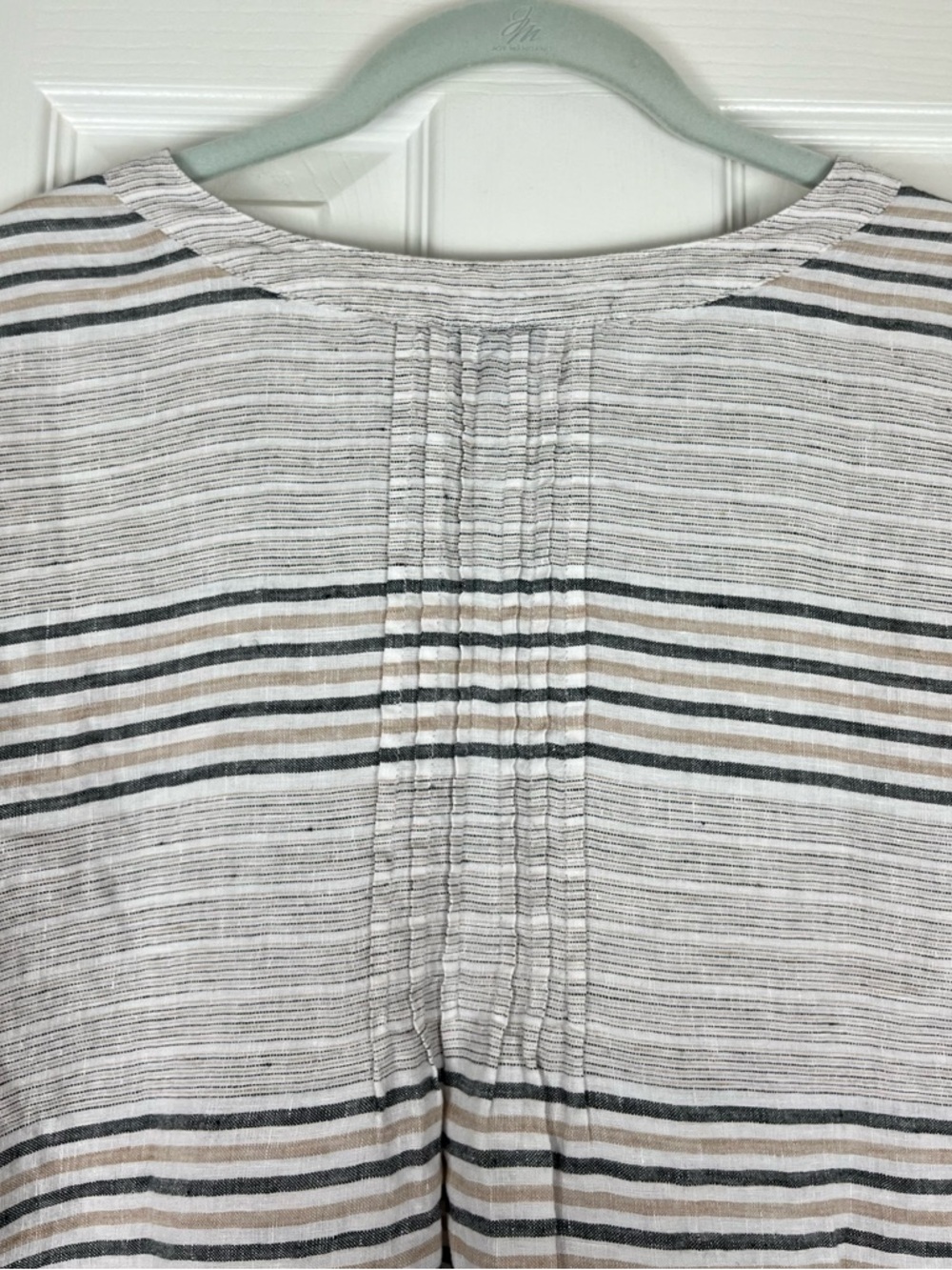 Talbots 100% Linen Reef Stripe Tie Sleeve Top Sz L Coastal Lightweight - Picture 9 of 9